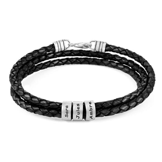 Bracciale Uomo in Pelle Nera – Personalizzabile con Finiture in Argento o Oro 