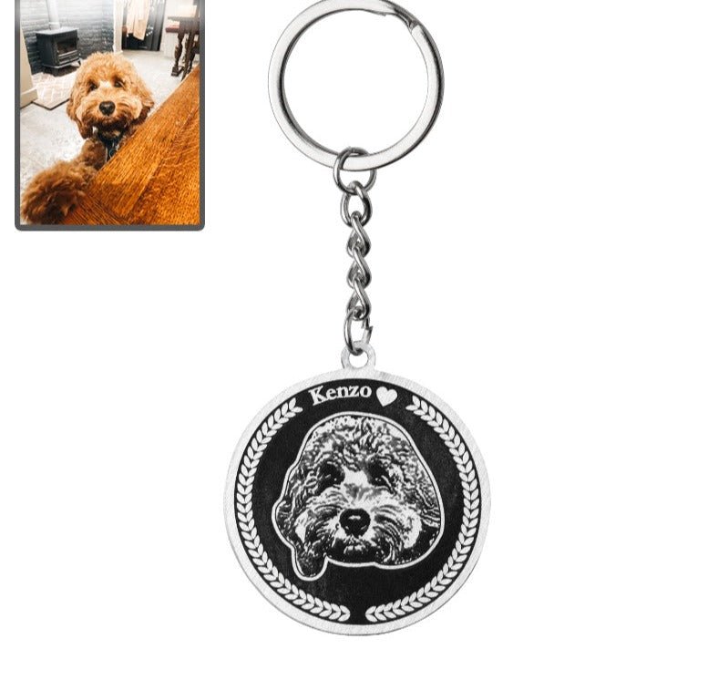 Silhouette dog round medallion key ring